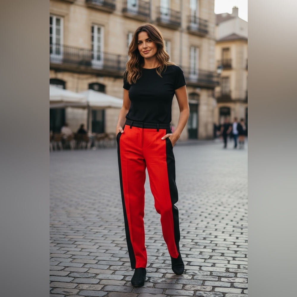 New Directions Black and Red Colorblock Pants
